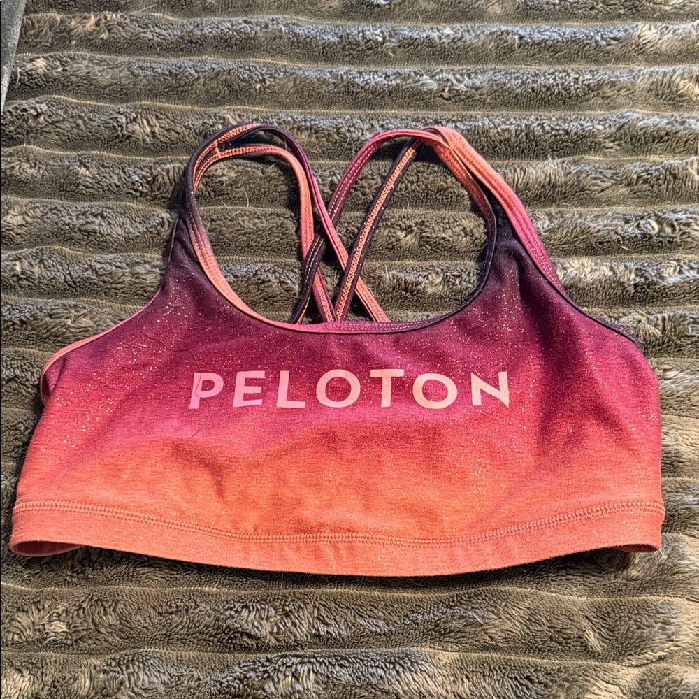 Peloton Ombre Coral to Deep Pink Crisscross Sports Bra